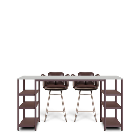 Cage Çift Raflı Yüksek Masa Bar masası yüksek çalışma masası çift taraflı raflı saklama alanlı masa yüksek masa