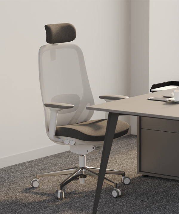 Glory Beyaz plastik iskeletli file döşemeli hareketli kollu ayarlanabilir mekanizmalı ofis yönetici koltuğu müdür koltuğu fileli koltuk